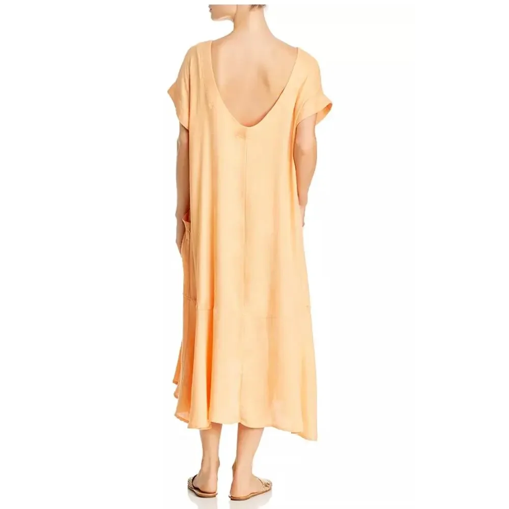 Free People Crisp & Cool Linen Blend Oversized‎ Scoop Back Comfy Peach Dress M